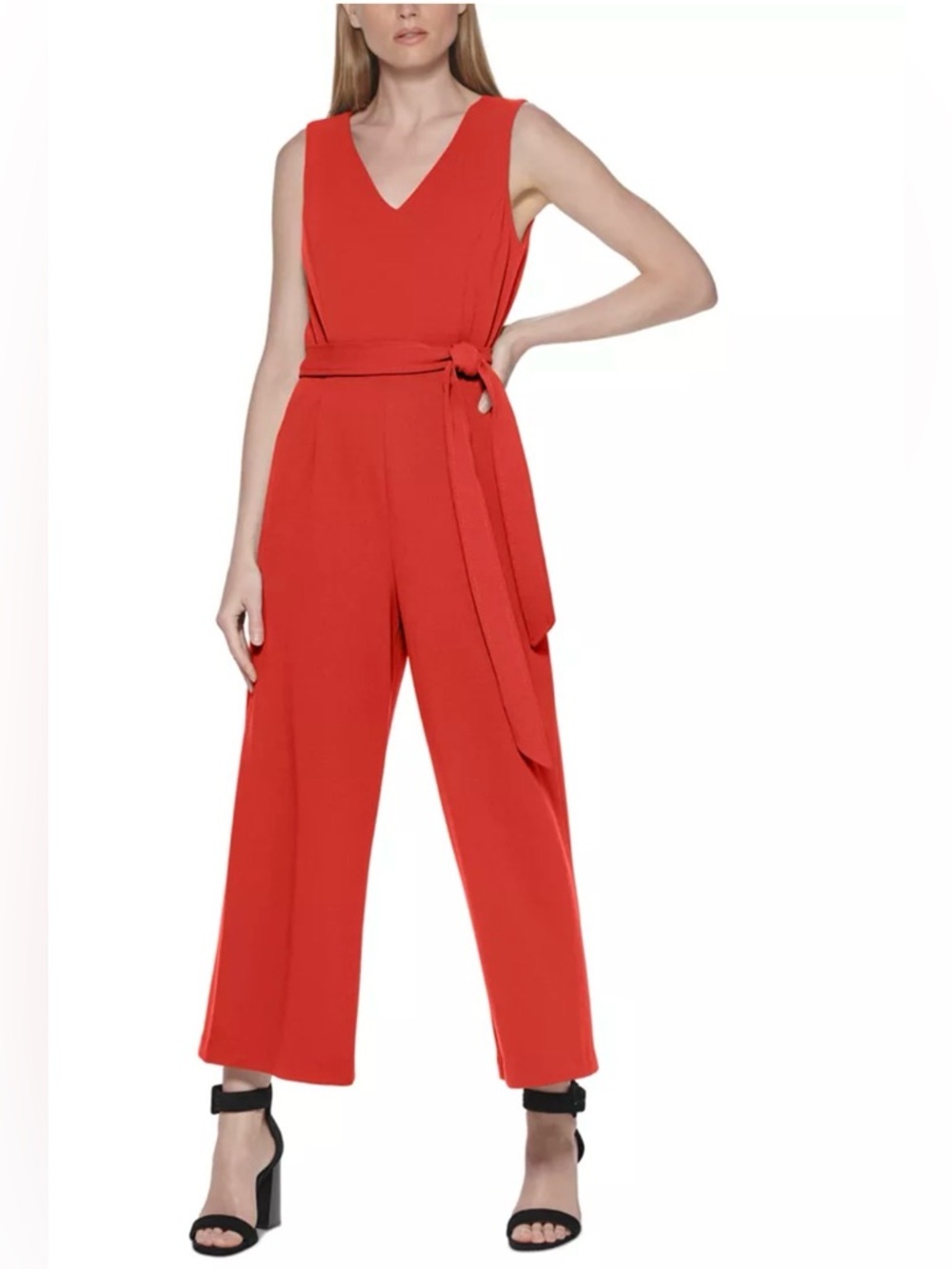 CALVIN KLEIN Orange V Neck Sleeveless Jumpsuit Wide Leg Size 10 NWT